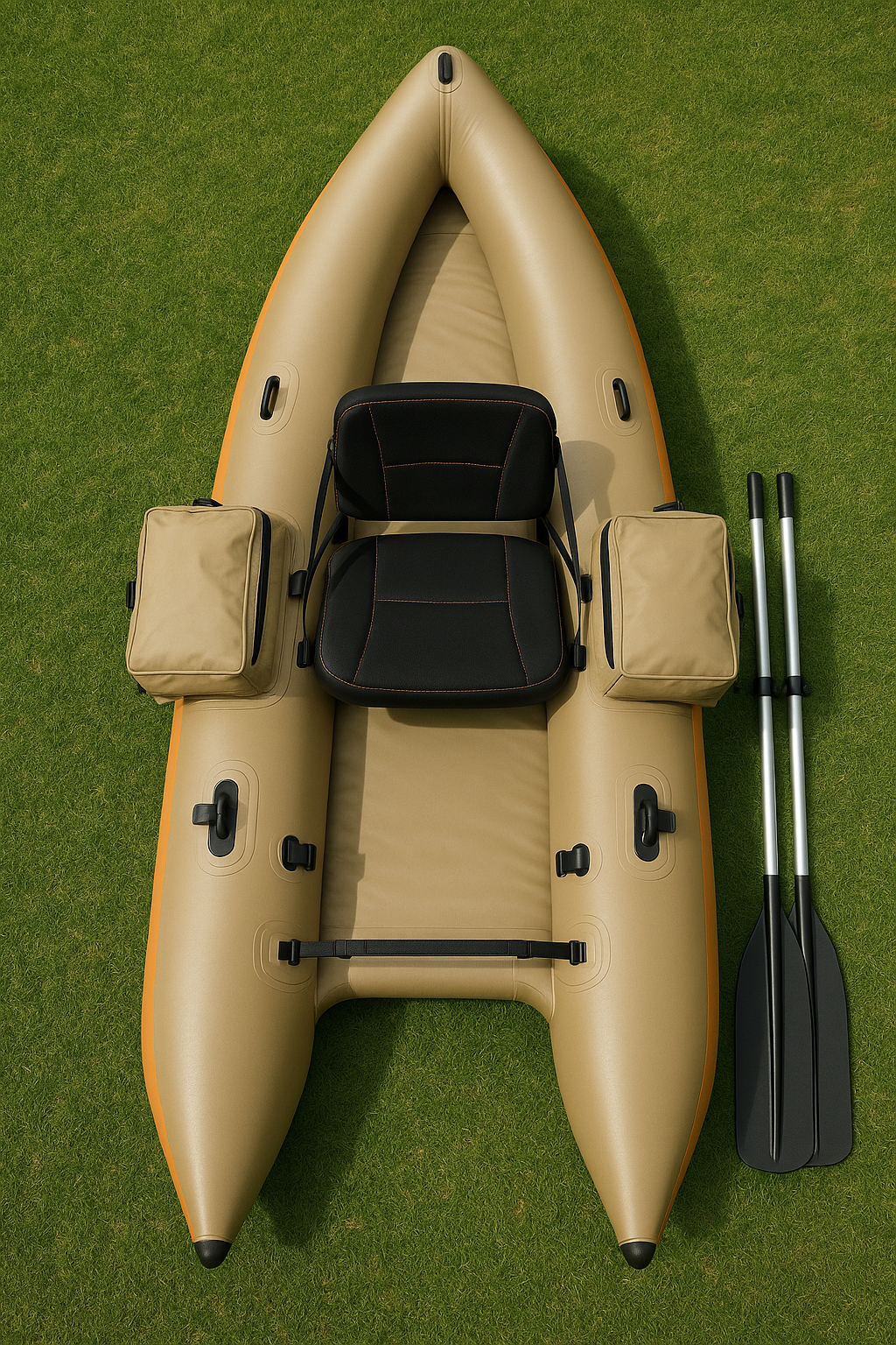 Beiges Schlauchboot mit schwarzem Sitz, PVC-Angelboot für Seen, 190 x 110 x 55 cm, BzZyfOu518XC