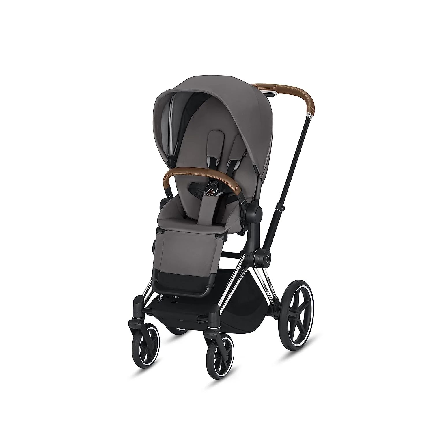 Kompletter Kinderwagen, kompakt zusammenklappbar mit einer Hand, leichter, umkehrbarer Sitz, leichtgängige Allradfederung, zusätzlicher Stauraum, verstellbare Beinstütze, echtes Rot mit Rahmen in Chrom/Schwarz