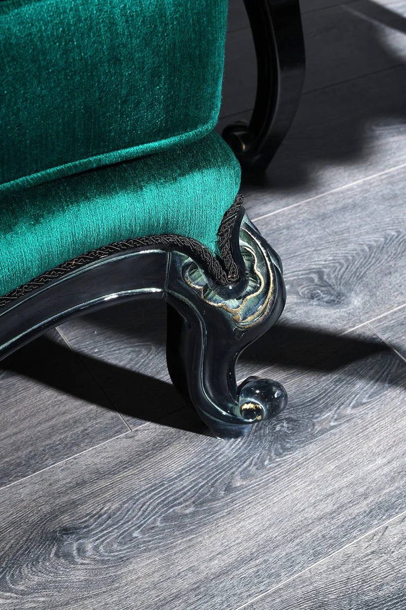 Luxury Baroque Chesterfield sofa green / black / gold 240 x 88 x H. 105 cm - living room furniture in the baroque style