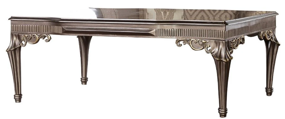 Luxury baroque coffee table silver / gold - handmade solid wood living room table in baroque style - magnificent baroque living room furniture