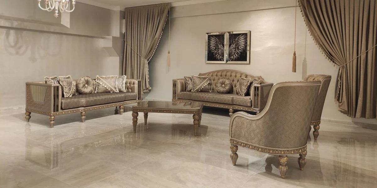 Luxury baroque coffee table gold / gray / gold - magnificent living room table in baroque style - baroque style living room furniture - baroque furnishings - baroque furniture - luxury furniture in baroque style