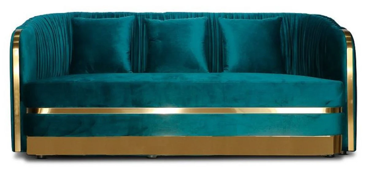Art Deco velvet sofa green blue / gold 180 x 78 x H. 80 cm - Living room sofa - Art Deco living room furniture
