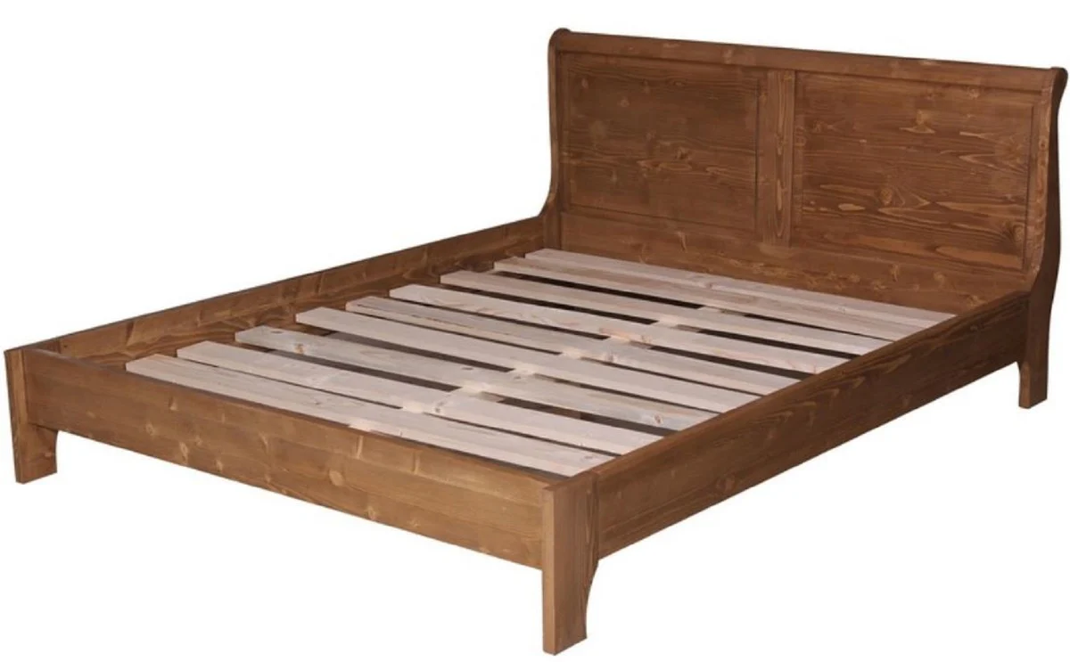 Country house style bed brown 160 x 200 cm - solid wood double bed - country house style bedroom furniture