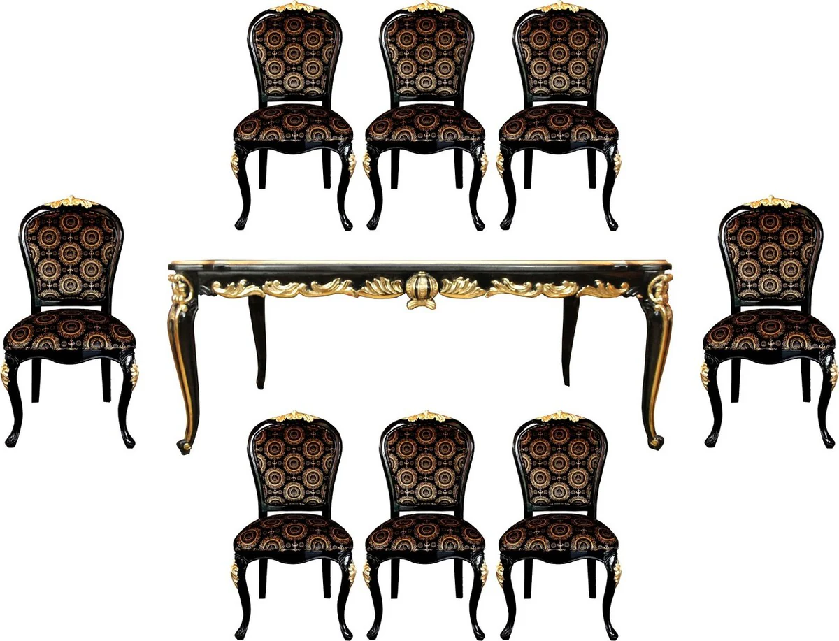 Pompöös by Baroque luxury dining room set Krone - Pompöös baroque dining table with glass top and 8 chairs designed by Harald Glööckler - dining room furniture in the baroque style
