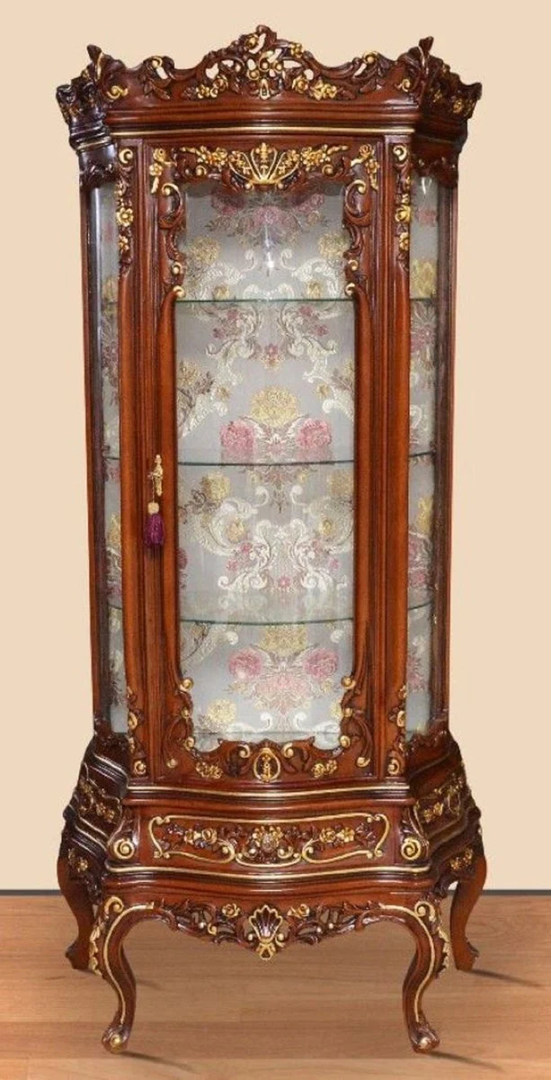 Baroque display cabinet brown / gold - Magnificent baroque display cabinet with glass door and drawer - Handmade baroque living room furniture