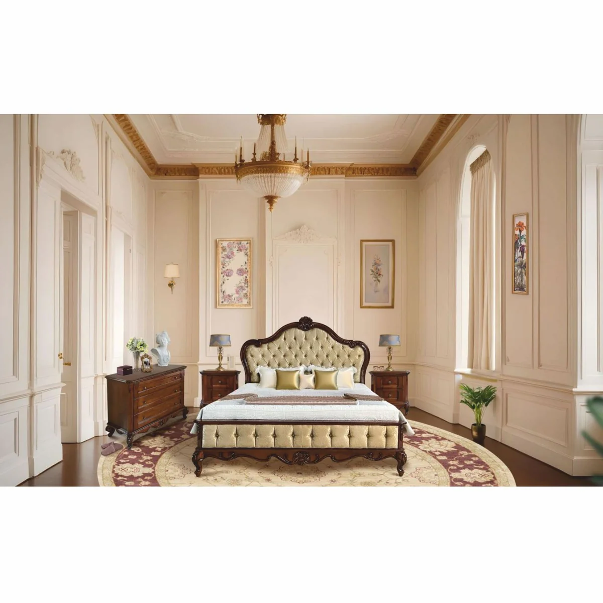 Luxury Baroque Double Bed Gold / Dark Brown - Baroque Bedroom Furniture