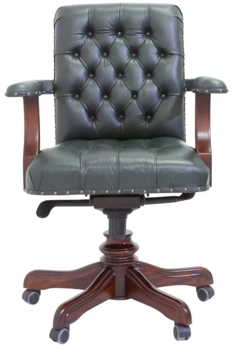 Luxury Chesterfield Genuine Leather Desk Chair Green / Brown - Chesterfield Office Furniture