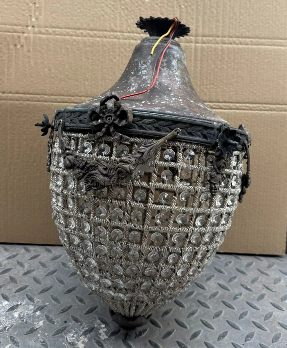 Barock Kristall Hängeleuchte Oxidiert H. 52 cm - Barockstil Hängeleuchten