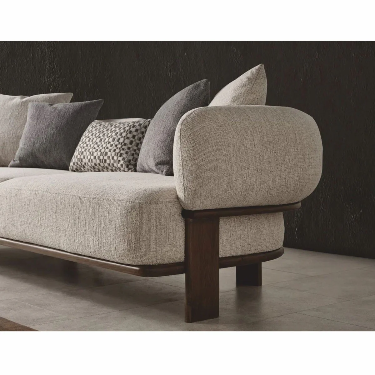 Luxury living room & hotel sofa light gray / dark brown 230 cm - luxury furniture