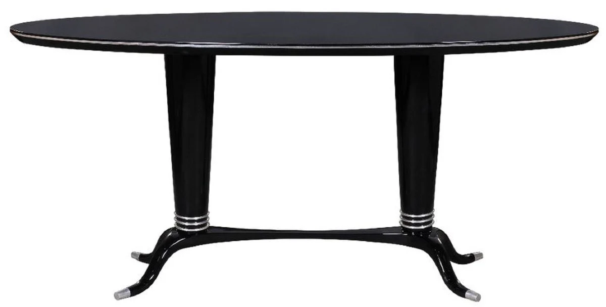 Luxury dining table black / silver 176 x 87 x H. 78 cm - Oval solid wood dining room table - Modern dining room furniture - Luxury collection