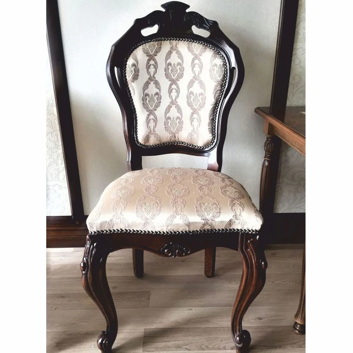 Luxury Baroque Dining Room Chair Set of 8 Beige / Dark Brown - Baroque Furniture