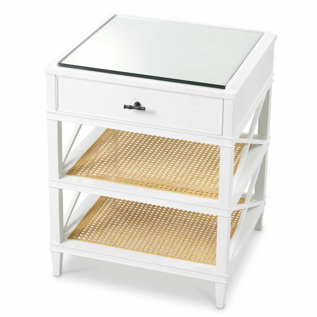 Luxury mahogany side table with drawer and glass top H. 76 cm