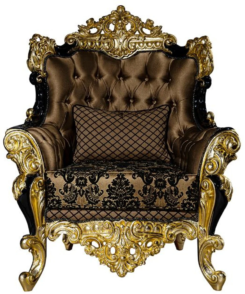 Luxury baroque living room set brown / black / gold - 2 sofas & 2 armchairs & 1 coffee table - magnificent living room furniture in baroque style