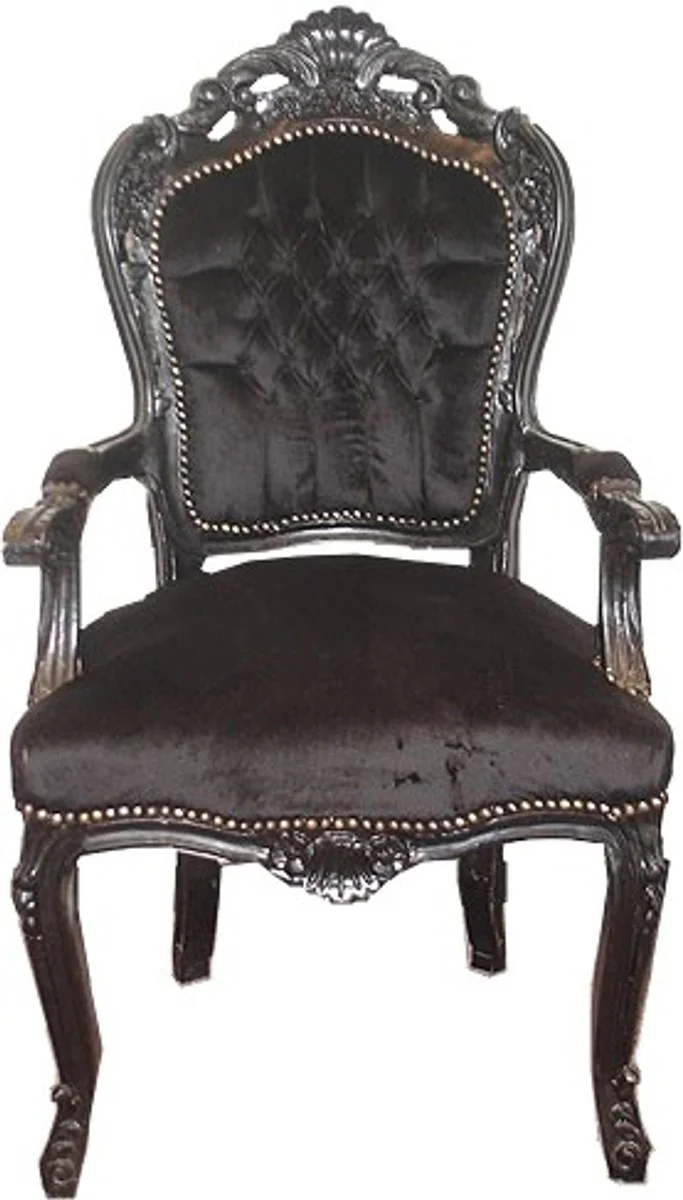 Baroque dining room chair black / black with armrests - antique style