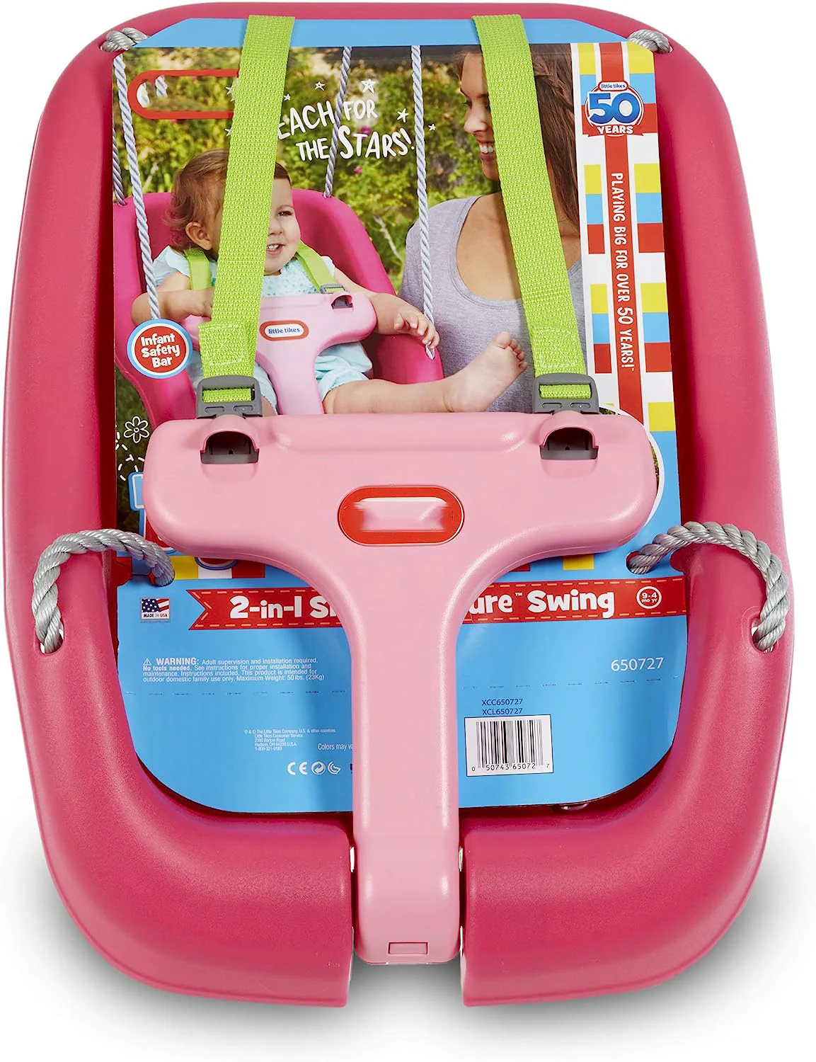 Little Tikes Snug 'n Secure rosa Schaukel mit verstellbaren Trägern, 2-in-1 für Babys und Kleinkinder im Alter von 9 Monaten bis 4 Jahren, 16