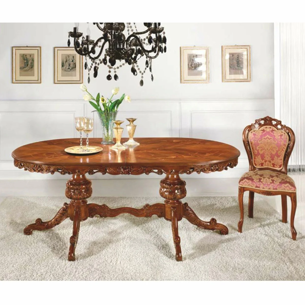 Luxury Baroque Dining Table Brown 200-250 cm - Baroque Furniture - Made in Italy