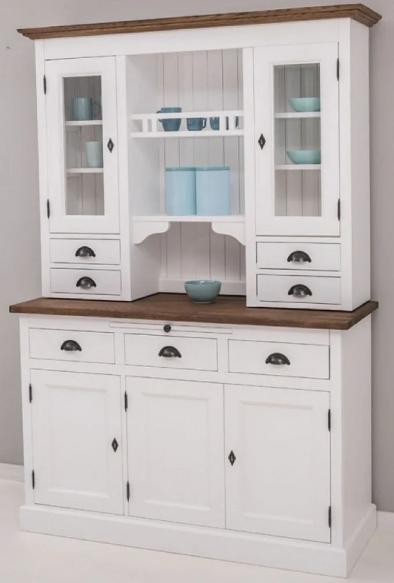 Country house style kitchen cabinet white / brown 138 x 50 x H. 197 cm - 2-part kitchen cabinet with 5 doors and 7 drawers - country house style kitchen furniture