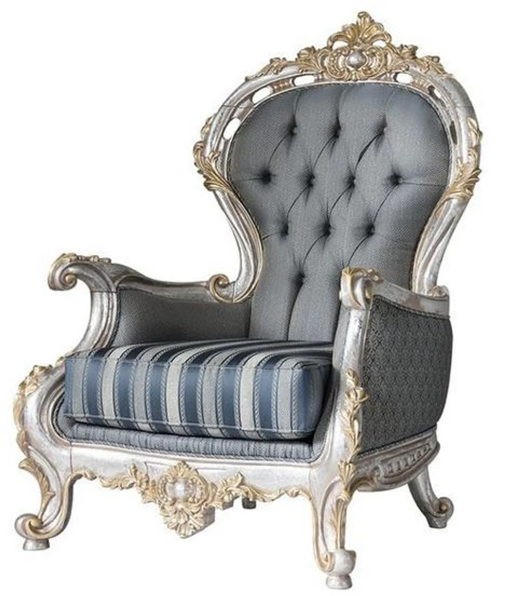 Luxury baroque living room set gray / blue / silver / gold - 2 sofas & 2 armchairs & 1 coffee table - magnificent living room furniture in baroque style