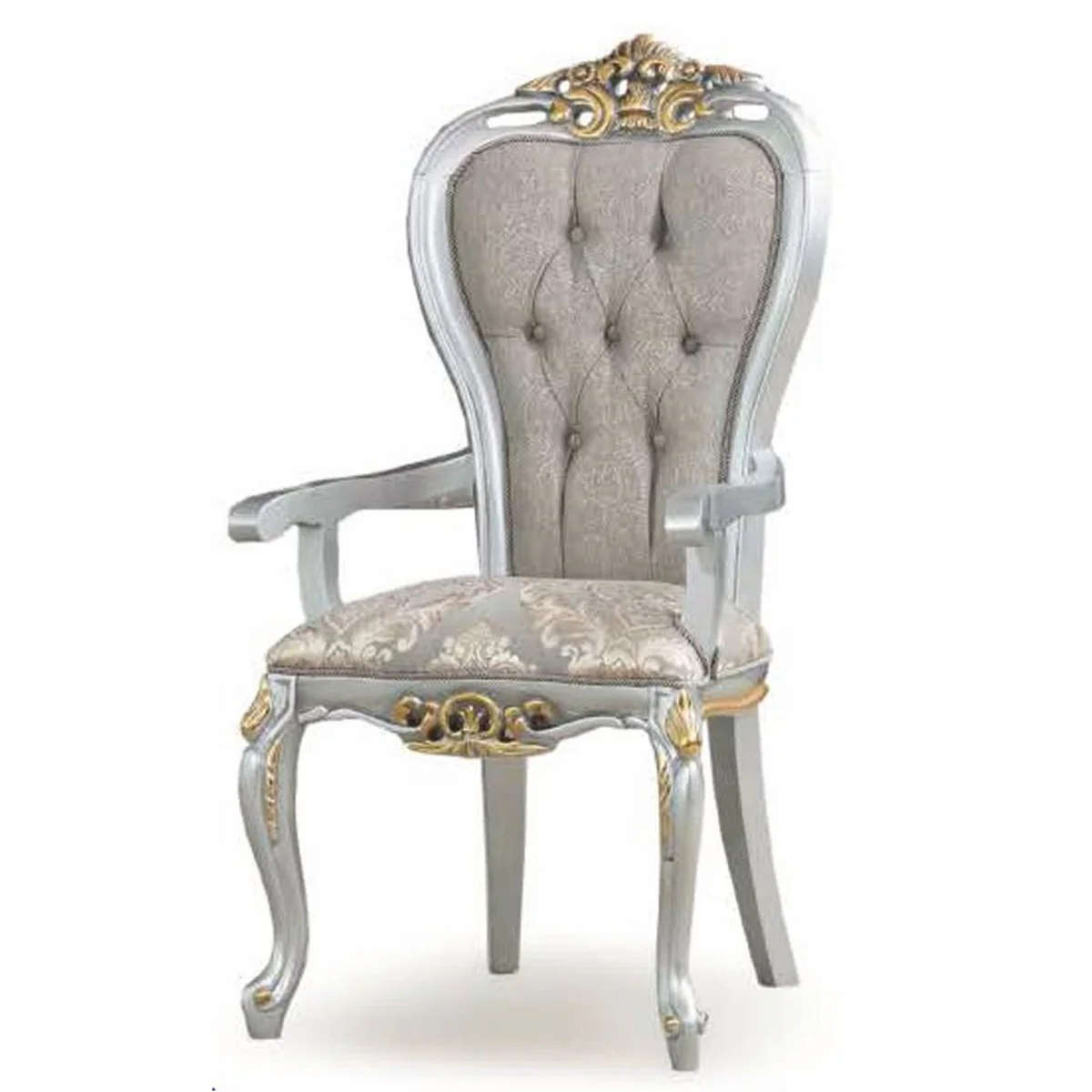 Luxury Baroque Dining Room Chair with Armrests Gray / Silver / Gold - Baroque Furniture