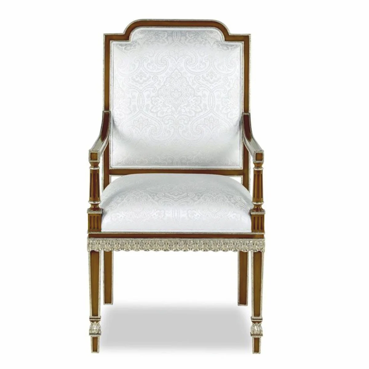 Luxury Baroque Mahogany Dining Chair with Armrests White / Brown / Gold H. 102 cm - Baroque Furniture