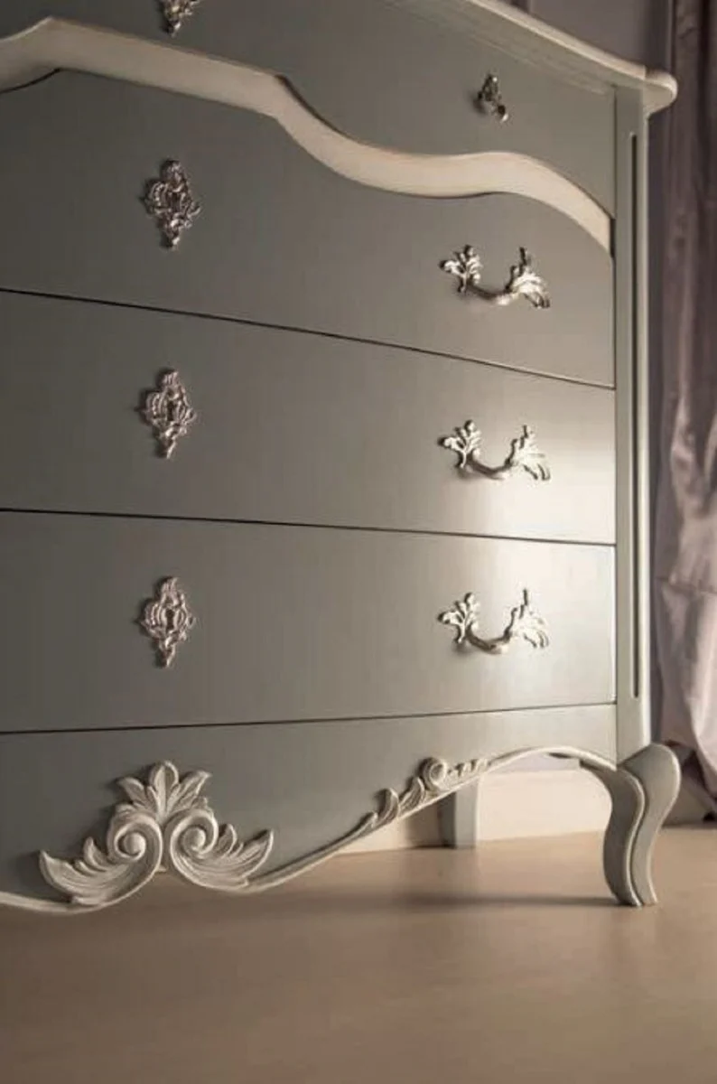 Luxury Baroque chest of drawers gray / white - Handmade solid wood chest of drawers with 4 drawers - Baroque style bedroom furniture - Baroque furniture - Luxury quality - Made in Italy