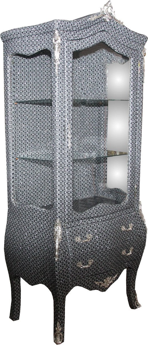 Baroque display cabinet in black/silver glitter look - display cabinet - living room cabinet