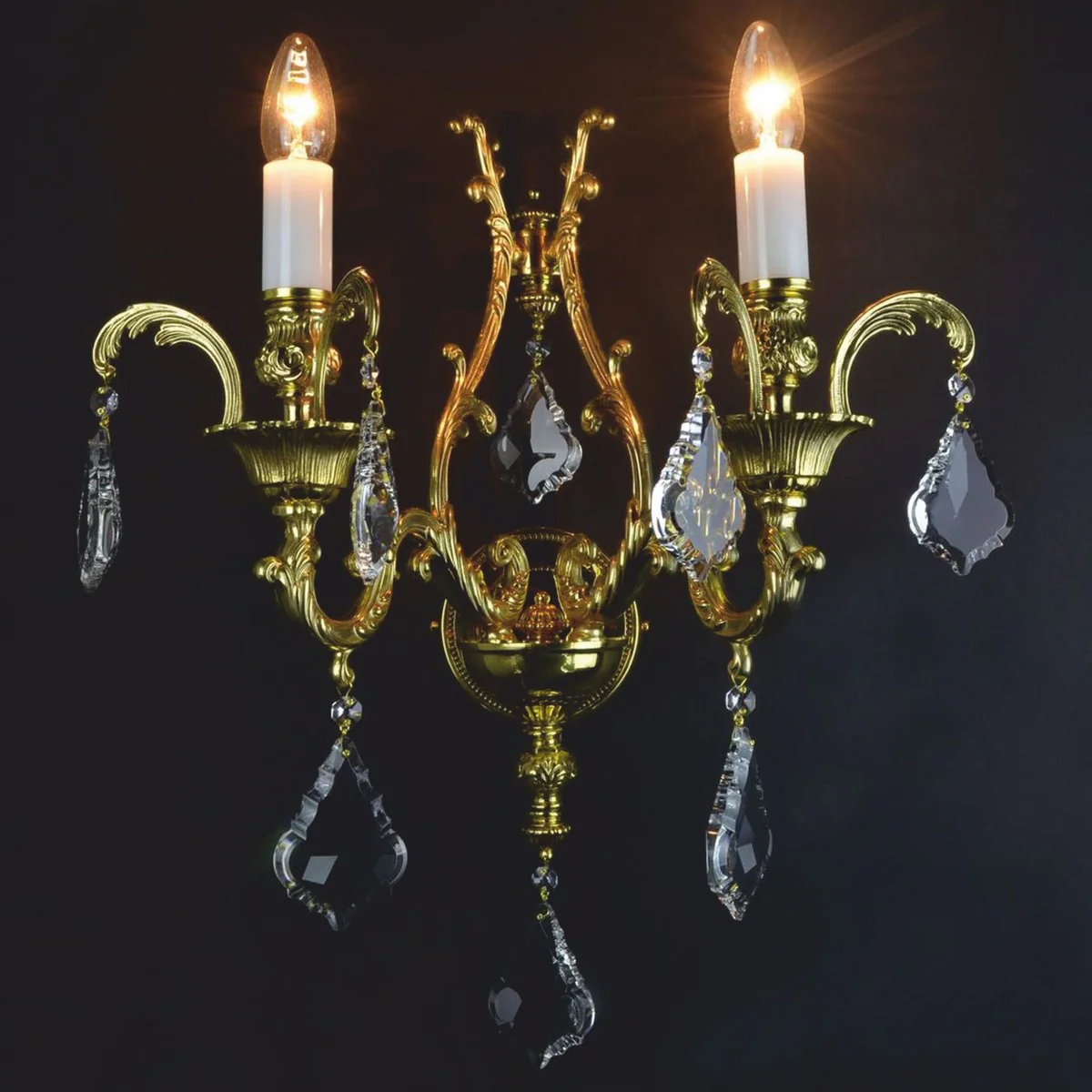 Luxury Baroque Crystal Double Wall Lamp Gold 40 x 28 x H. 54 cm - Baroque Lights
