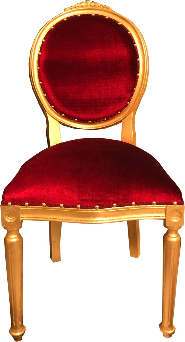 Baroque medallion luxury dining chair without armrests in bordeaux / gold