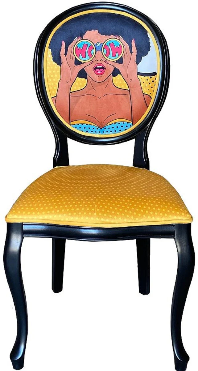 Baroque Designer Dining Room Chair Yellow / Multicolored / Black - Handmade Antique Style Chair Furniture