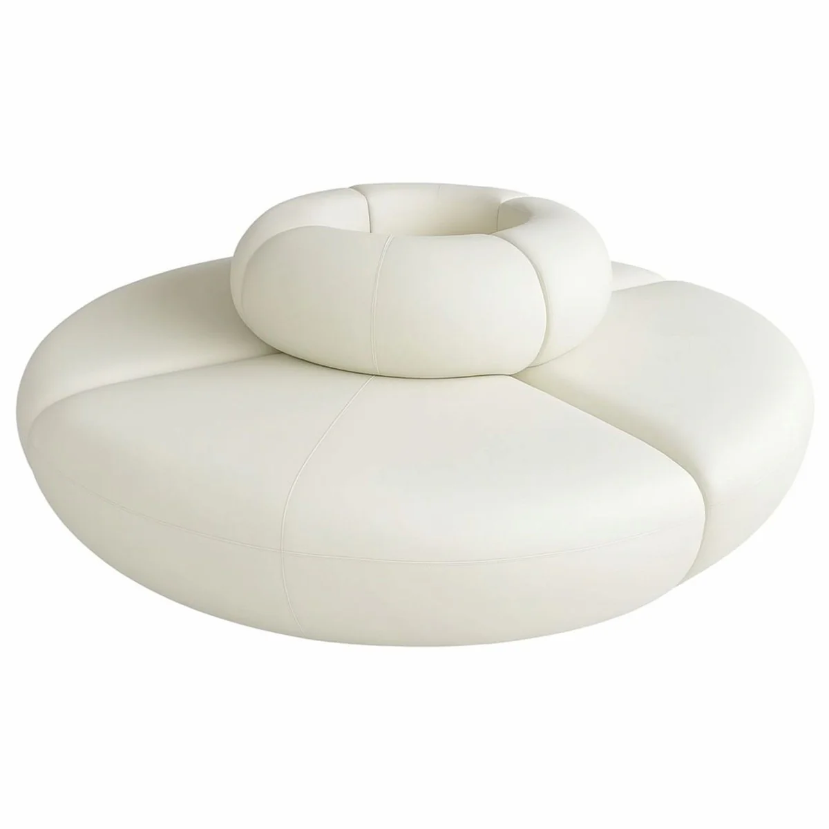 Luxus Sofa Creme Ø 340 x H. 72 cm - Rundes Modulares Kunstleder Sofa