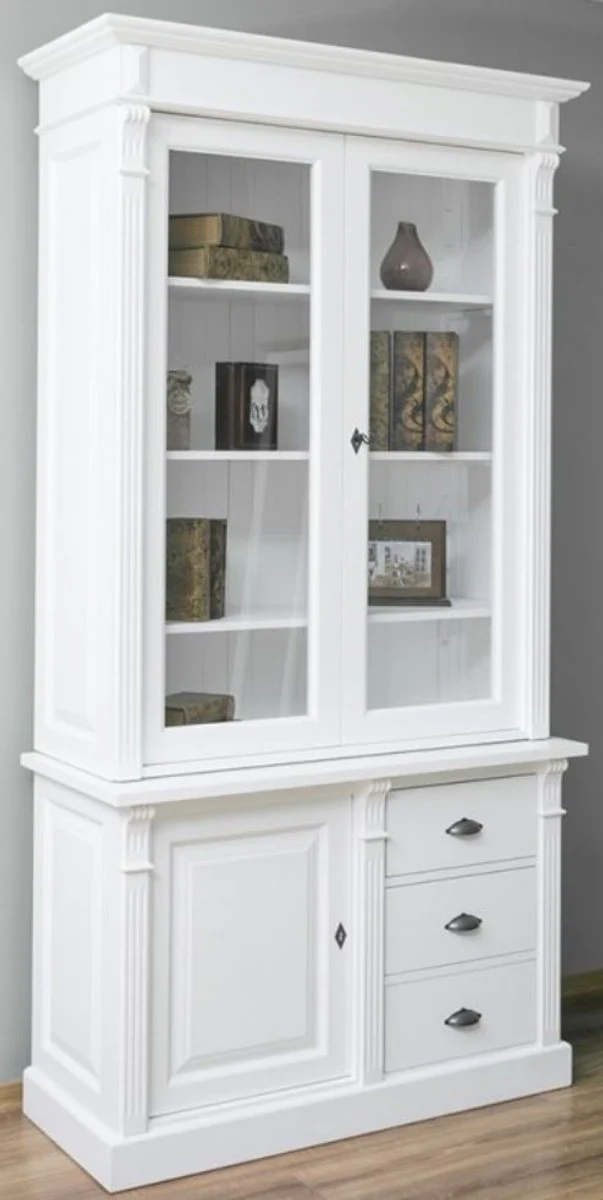 Country house style solid wood cabinet with 3 doors and 3 drawers white 120 x 51 x H. 228 cm - living room cabinet - country house style furniture