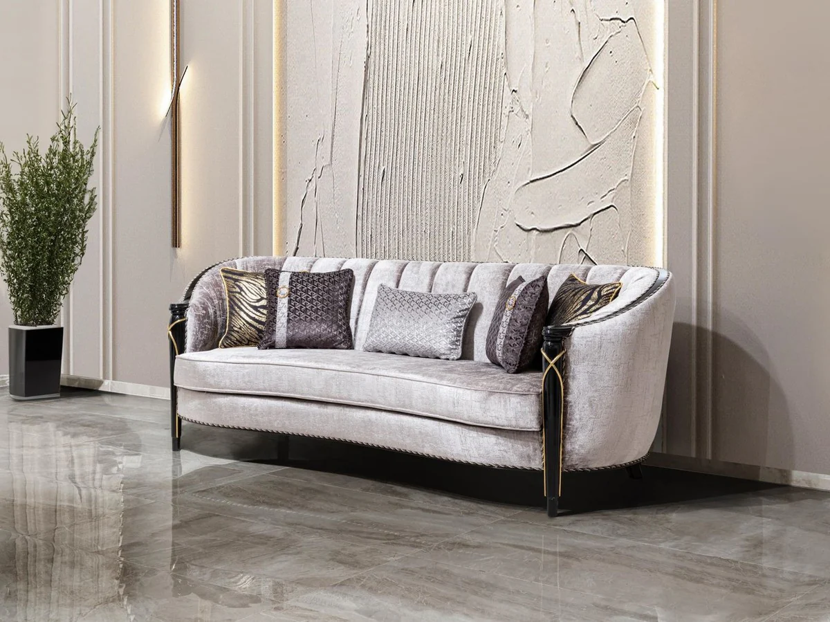 Luxury Baroque Living Room Sofa Silver / Black / Gold 245 cm