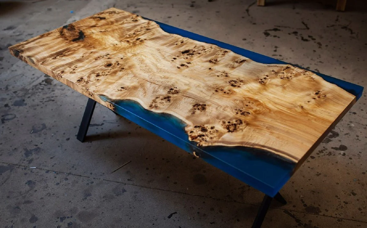 Luxury dining table natural / blue / black 240 cm