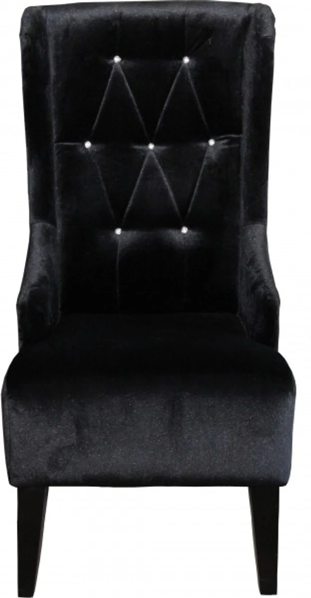 Designer Chesterfield Dining Room Wing Chair Black with Bling Bling Rhinestones