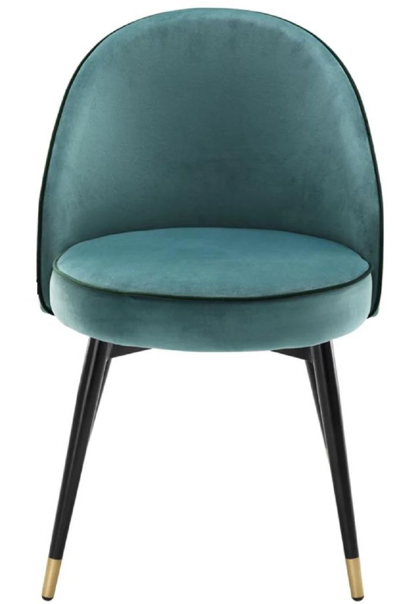Luxury dining room chair set turquoise / black / brass 55 x 64 x H. 83 cm - Dining room furniture - Luxury collection