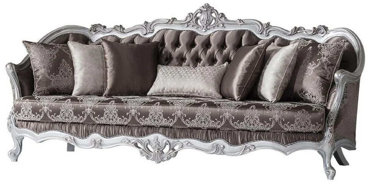Luxury Baroque sofa bronze color / silver 262 x 90 x H. 113 cm - Magnificent living room sofa with decorative pillows - Baroque furniture