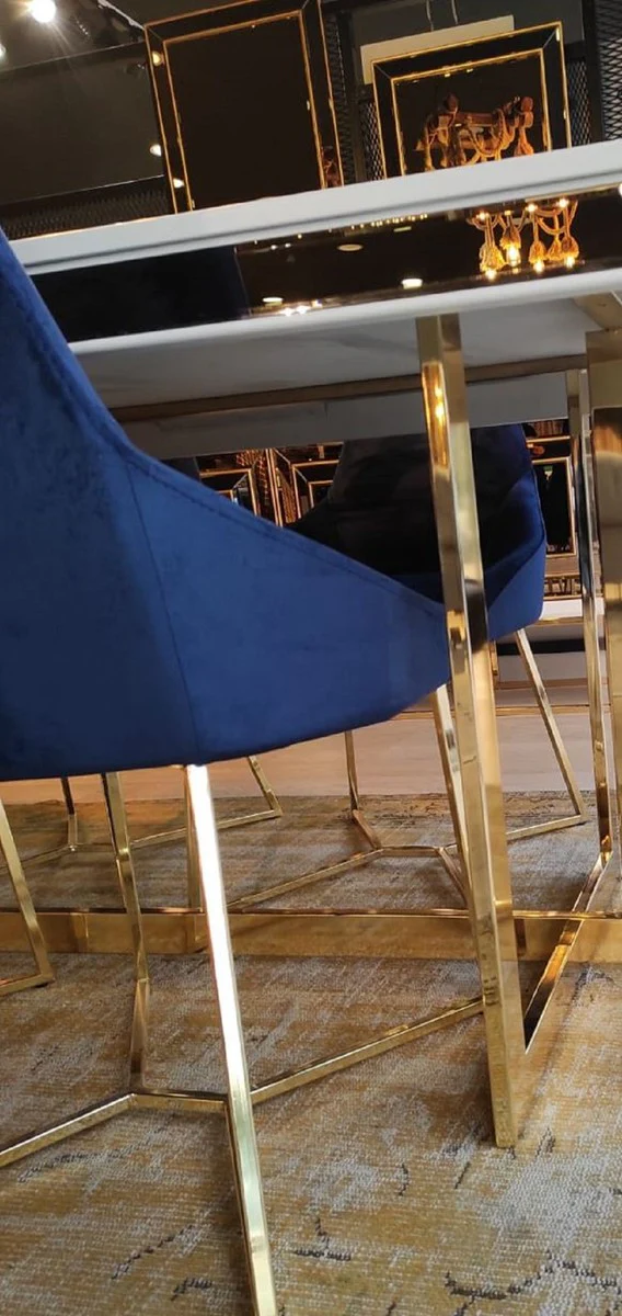 Luxury dining room chair set of 6 blue / gold 54 x 53 x H. 98 cm - Luxury kitchen chairs - Dining room furniture - Kitchen furniture - Luxury furniture - Luxury furnishings - Dining room furnishings