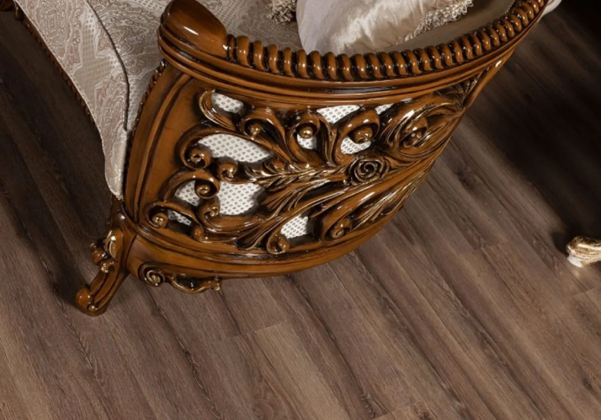 Luxury Baroque Sofa Beige / Brown / Gold - Magnificent living room sofa with elegant pattern - Baroque living room furniture