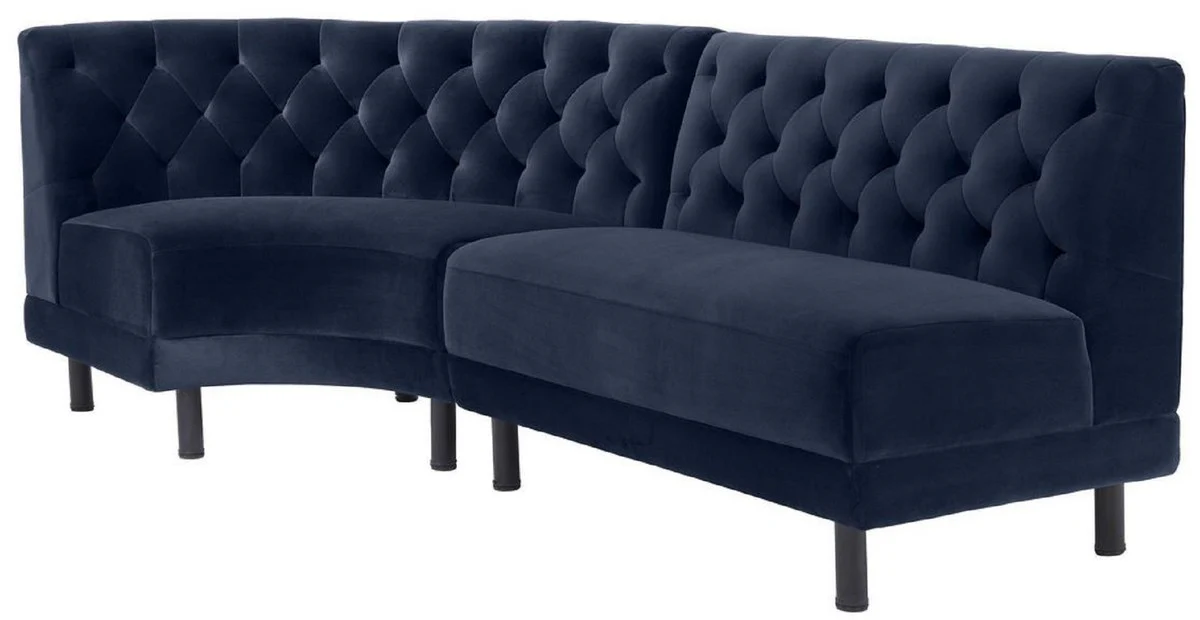 Luxury Chesterfield Velvet Couch Midnight Blue / Black 114 x 75 x H. 85 cm - Curved & Expandable Living Room Sofa - Luxury Collection