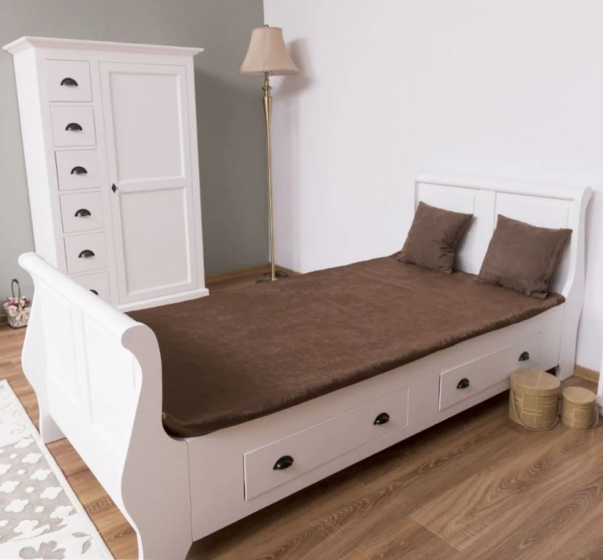 Country house style solid wood children's room furniture set white - 1 single bed & 1 wardrobe & 1 bedside table - country house style furniture