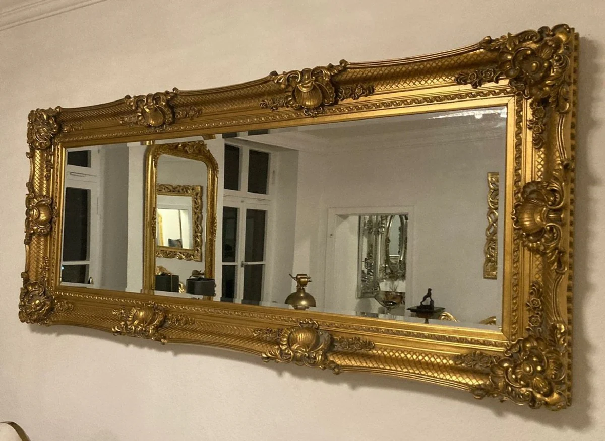 Baroque mirror gold - rectangular wall mirror with elegant decorations - baroque wardrobe mirror - baroque style wall mirror - baroque furniture - noble and magnificent