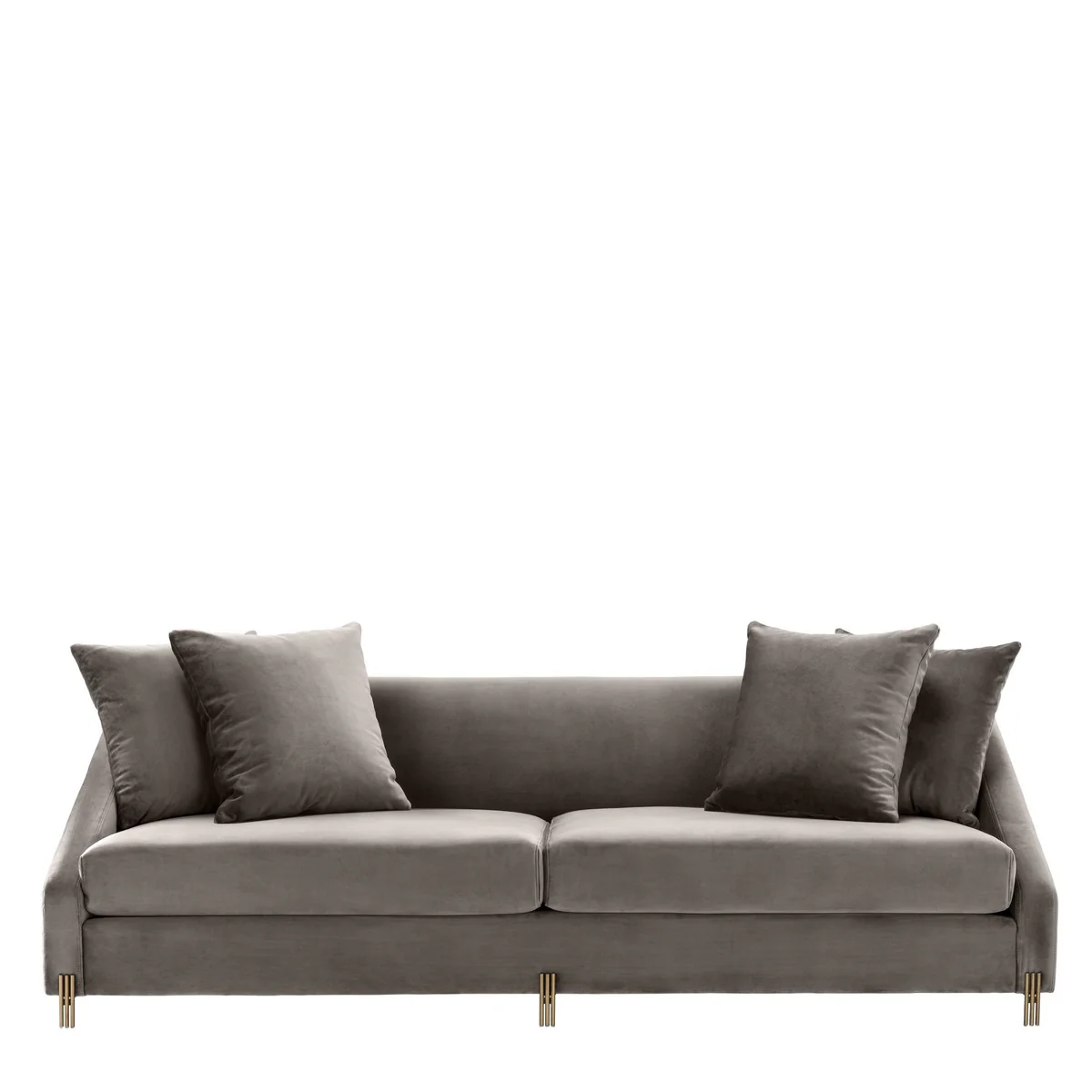 Luxury velvet sofa gray / brass 223 x 94 x H. 73 cm - Living room sofa with 4 cushions - Luxury furniture