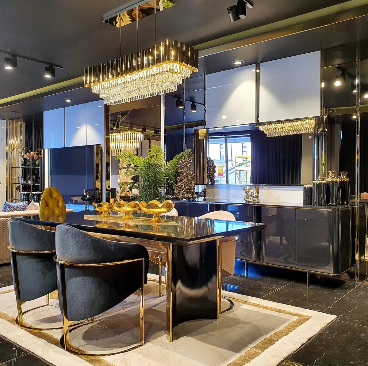 Luxury dining table black / gold 200 x 100 x H. 78 cm - Modern dining room table with glass top - Luxury dining room furniture