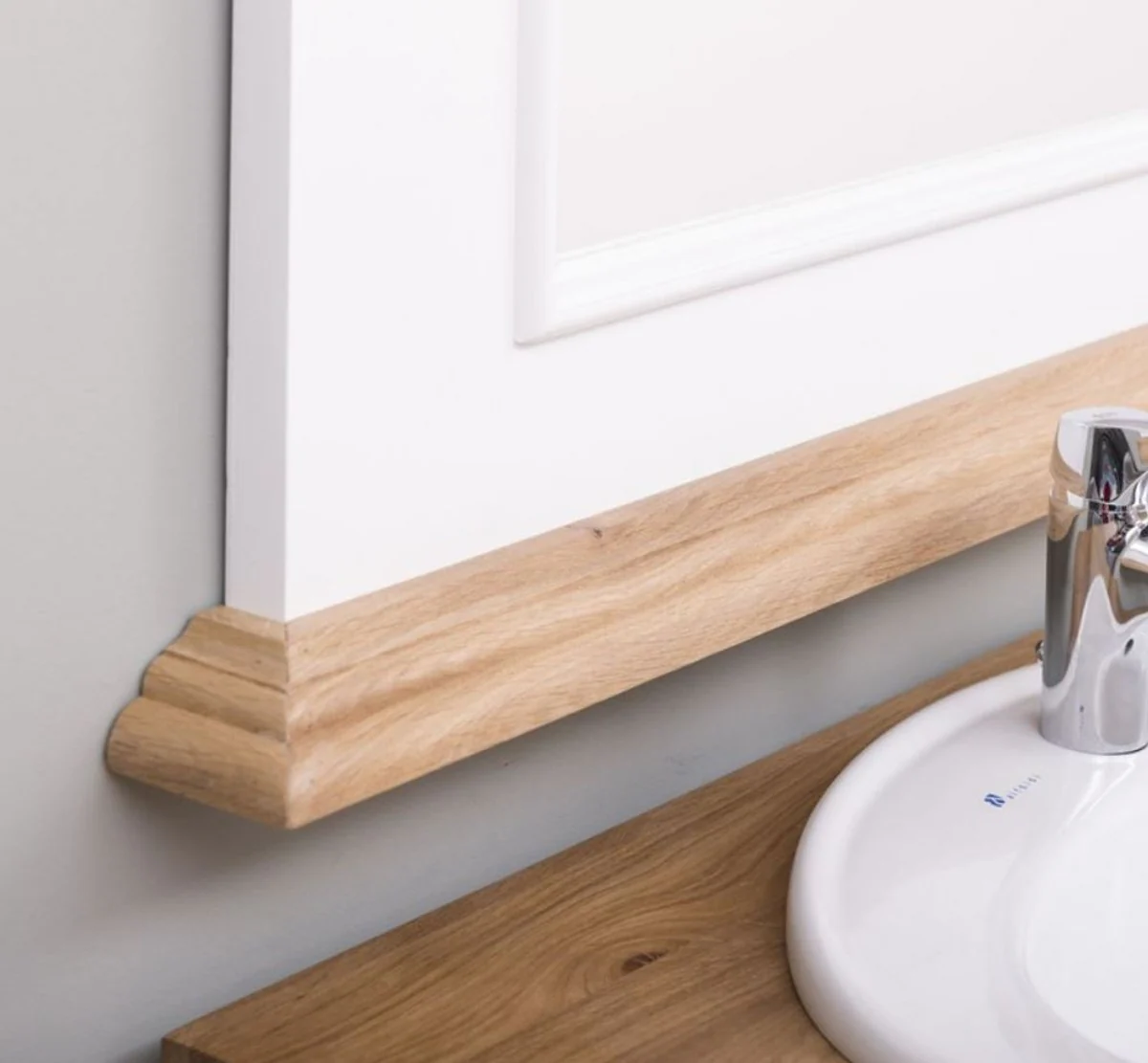 Country house style bathroom set white / natural colors - 1 double washbasin & 1 wall mirror - solid wood bathroom furniture in country house style