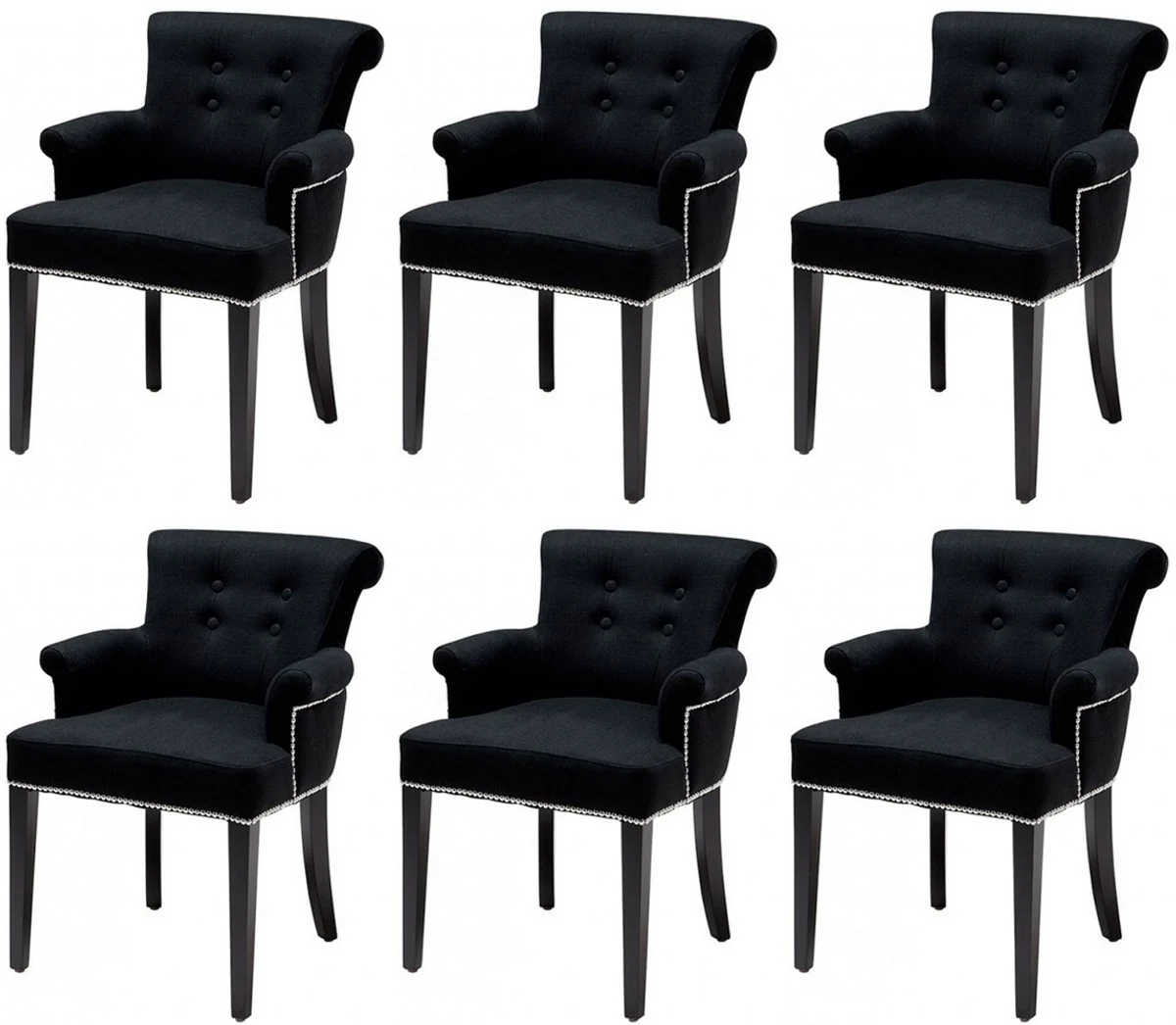 Luxury dining room chair set of 6 black - solid wood kitchen chairs with armrests and elegant velvet fabric - luxury dining room & restaurant furniture