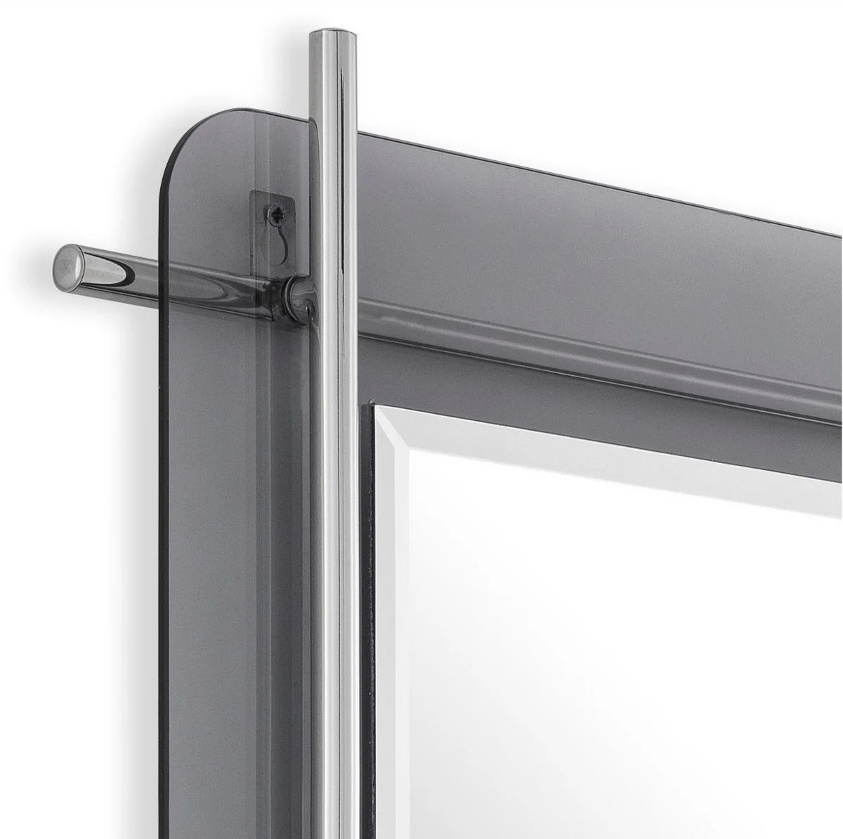 Luxus Spiegel Silber / Grau 85,5 x 5 x H. 85,5 cm - Quadratischer Wandspiegel mit grau getöntem Glasrand und Edelstahl Stangen - Luxus Kollektion