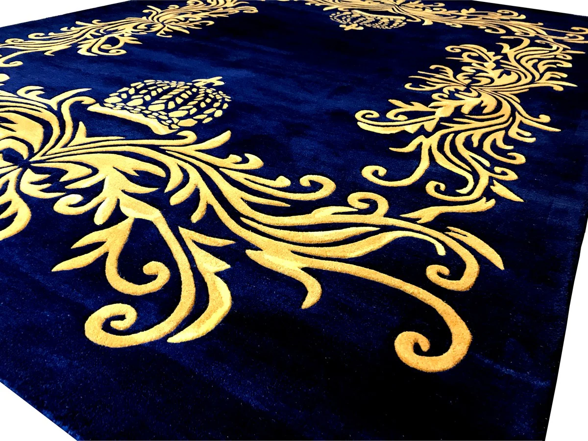 Pompöös by luxury carpet by Harald Glööckler 160 x 230 cm crown royal blue / gold - baroque design carpet - hand-woven from wool