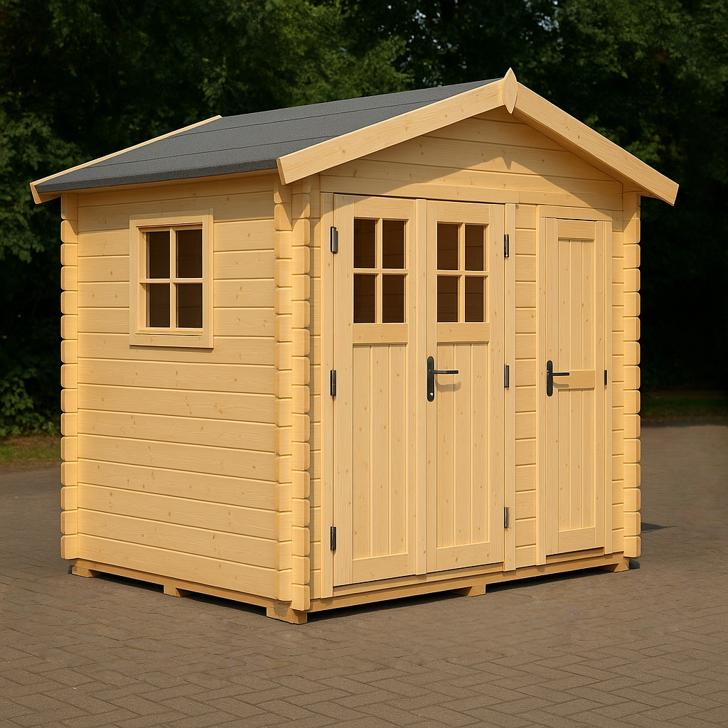 Gartenhaus, Naturholz, Doppeltür, Fenster, Schrägdach, Außenansicht, 200 x 160 x 230 cm