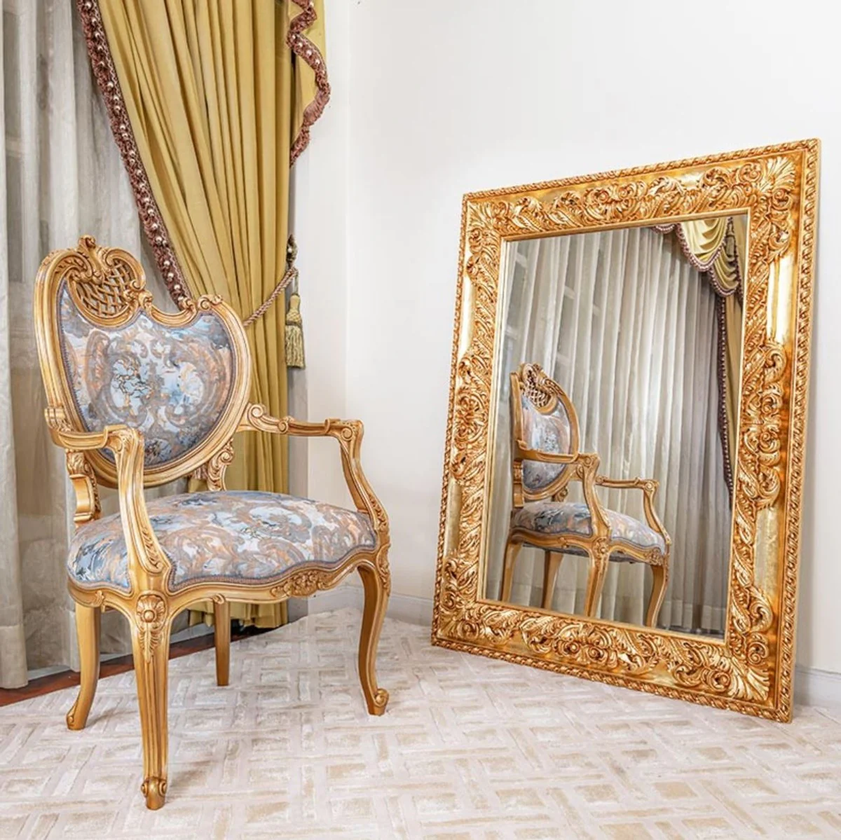 Luxury Baroque Mirror Gold H. 134 cm - Rectangular Baroque Style Wall Mirror - Made in Italy