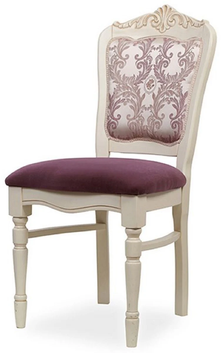 Luxury Baroque Dining Room Chair Purple / Cream H. 104 cm - Baroque Dining Room Furniture